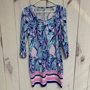 Lilly Pulitzer Beacon Shift Dress Small Scale Up Print Pima Cotton EUC